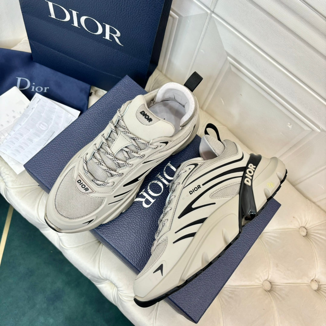 Dior unisex low-top sneakers, light gray with contrast panels and lace-up detailing