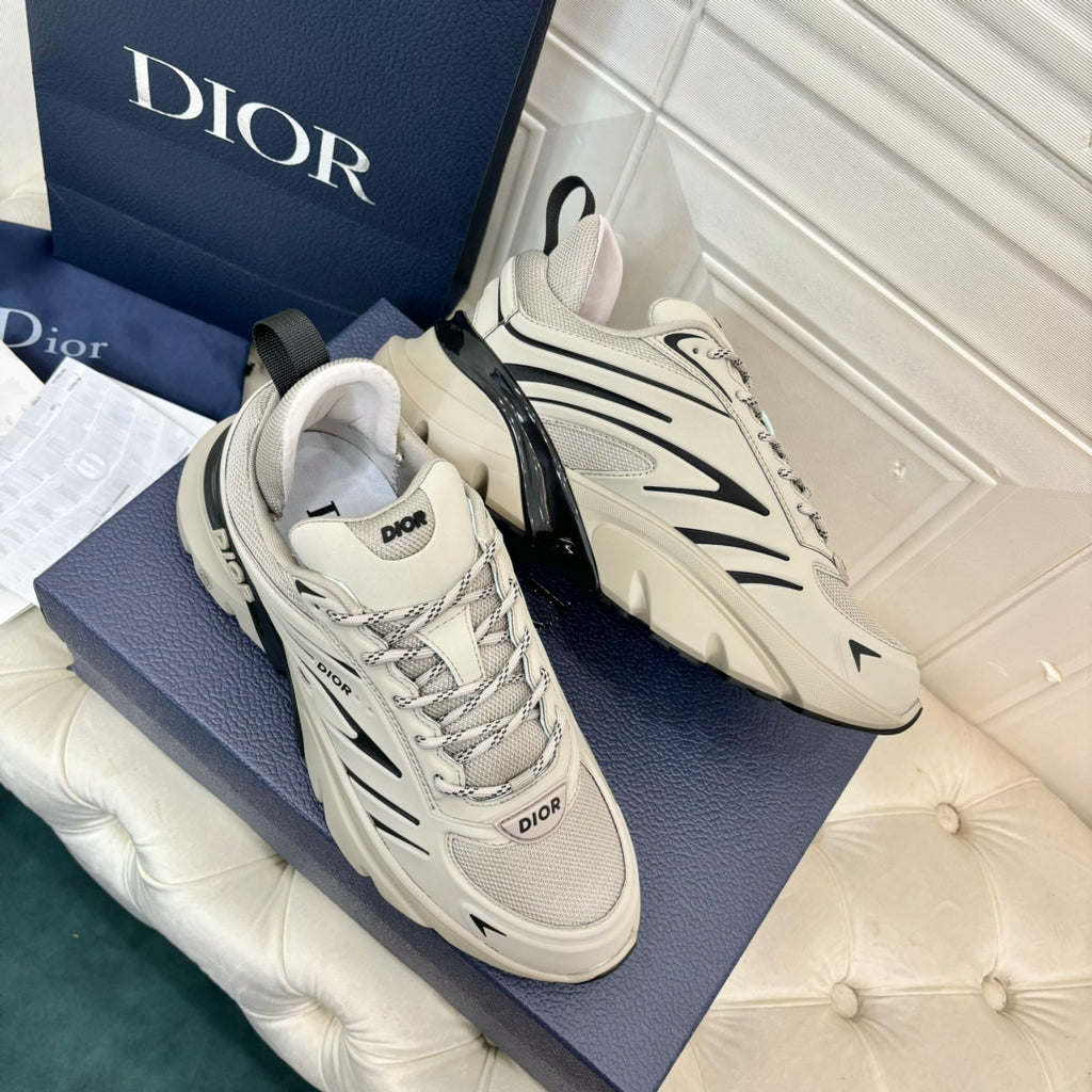 Dior unisex low-top sneakers, light gray mesh with lace-up and black heel stripe