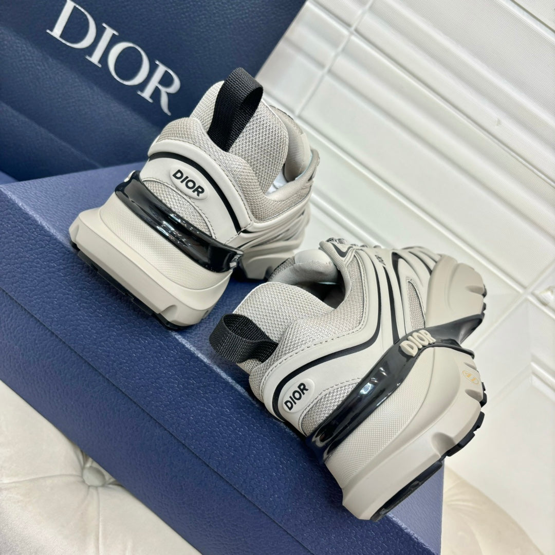 Dior unisex low-top sneakers, light gray with black sock collar and glossy heel detail