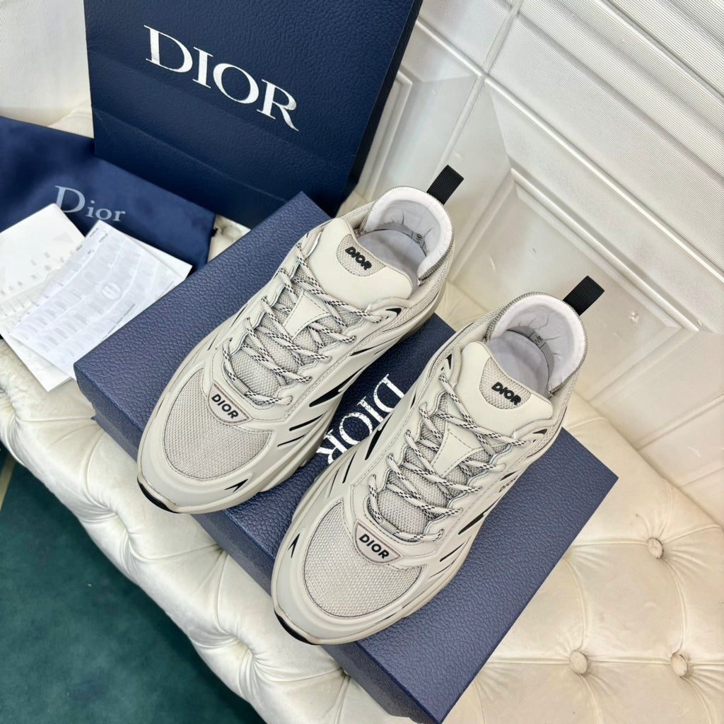 Dior unisex low-top sneakers, light gray mesh upper with lace-up and chunky sole