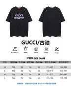 Gucci short-sleeve T-shirt size chart with measurements and care icons