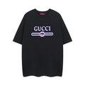 Black Gucci short-sleeve T-shirt with multicolor GUCCI logo graphic on chest