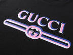 Black Gucci short-sleeve T-shirt with large multicolor GUCCI logo print