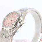 Rolex Oyster Perpetual watch side view with crown on stainless steel case