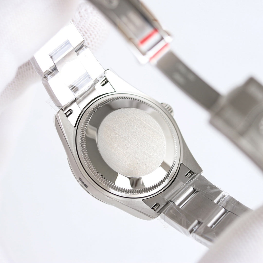 Rolex Oyster Perpetual watch back view with textured caseback and bracelet