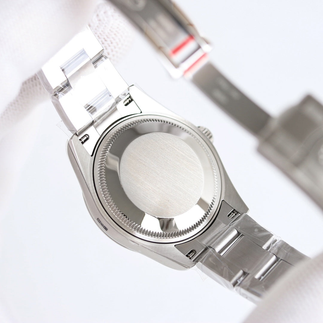 Rolex Oyster Perpetual watch back view with textured caseback and bracelet