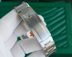 Stainless steel wristwatch bracelet with folding clasp, close-up side view