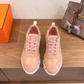Hermes unisex sneakers in light pink suede with pink laces and white rubber sole