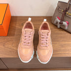 Hermes unisex sneakers in light pink suede with pink laces and white rubber sole
