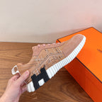 Hermes unisex sneaker, light pink suede with patterned side detail and white sole
