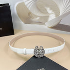 White belt with round floral silver buckle and adjustable eyelet holes