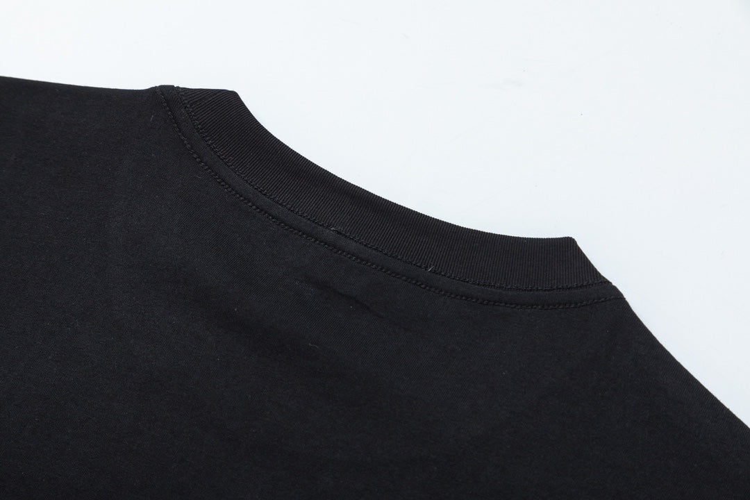 Black Gucci T-shirt back neckline close-up with stitched crew collar