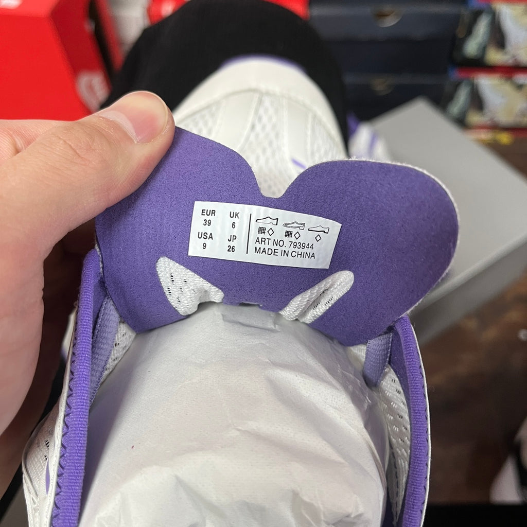 Balenciaga sneaker size label inside collar with euro, uk, and us size details