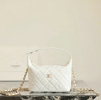 Chanel quilted leather mini handbag, white with gold CC logo and chain strap