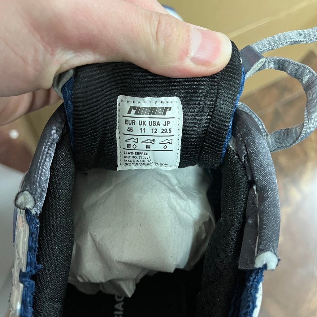 Balenciaga unisex shoe inner label, size chart on fabric tongue lining