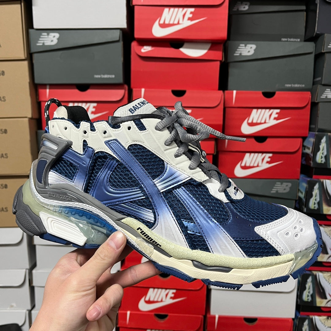 Balenciaga unisex running shoes, blue and white mesh with lace-up front