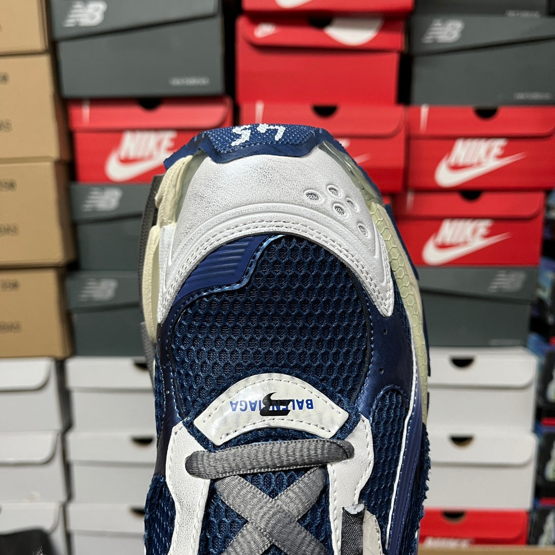 Balenciaga unisex running shoes, navy and white mesh heel and side panel