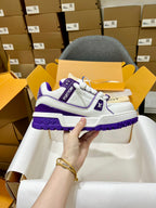 Purple and white monogram trainer sneakers with chunky sole and hook-and-loop straps