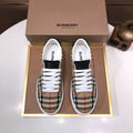Burberry low-top sneakers, beige check with white laces and black heel trim