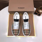 Burberry low-top sneakers, beige check with white laces and black heel trim