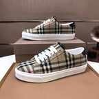 Burberry check plaid sneakers with white laces, canvas upper, white sole