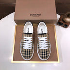 Burberry plaid canvas sneakers, white laces, low-top with white rubber sole