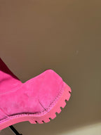 Women's Balenciaga magenta suede boot toe with stitched seam details and chunky outsole