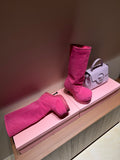 Women's Balenciaga magenta suede boots with tall shaft and chunky lug sole