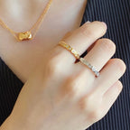 Gold oval pavé ring with matching pendant necklace