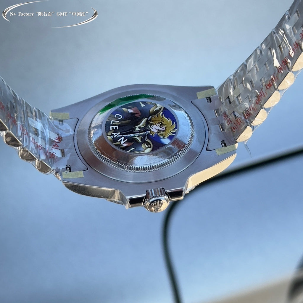 Rolex GMT-Master watch case back with screw-down crown, silver steel back