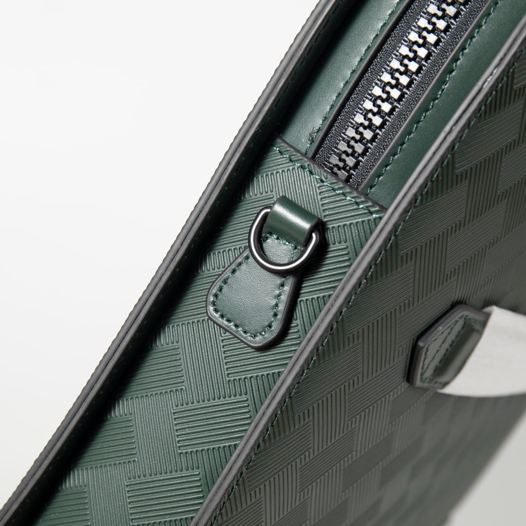Montblanc men's bag interior view with dark lining and top zipper opening