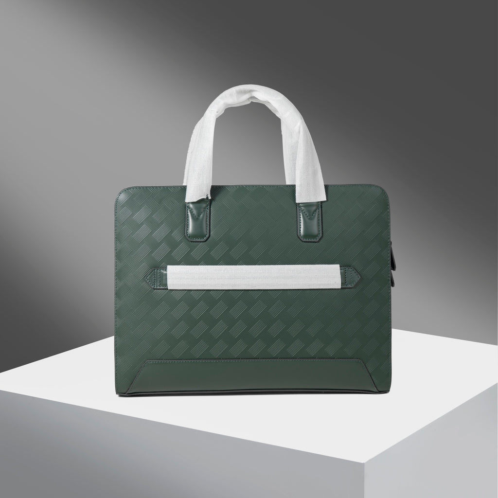 Montblanc men's green patterned briefcase bag with top handles and front bar pocket