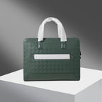 Montblanc men's green patterned briefcase bag with top handles and front bar pocket
