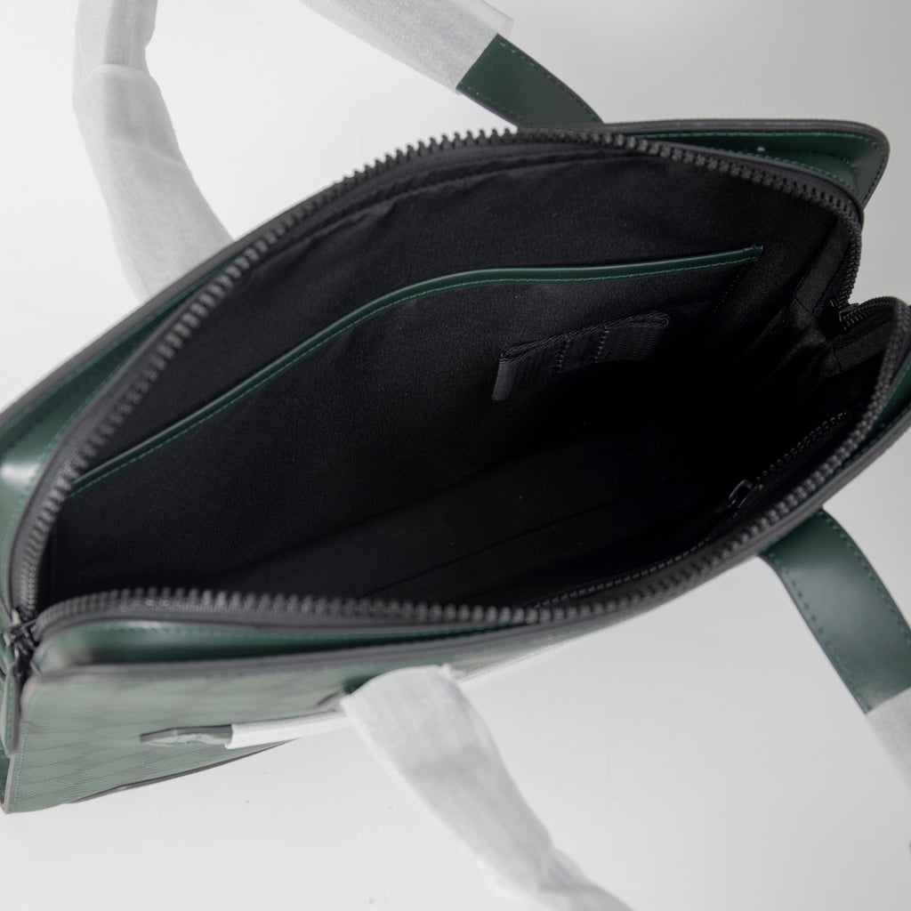 Montblanc men's bag interior with zipper and compartment pocket detail