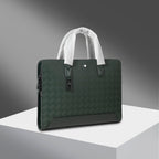 Montblanc men's green patterned briefcase bag with white handles and side zipper pocket