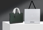 Montblanc men's green patterned briefcase bag with white top handles and front emblem