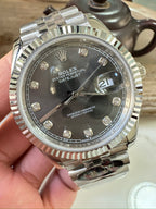 Stainless steel Datejust wristwatch, black dial with date window 21, silver bezel