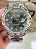 Rolex Datejust wristwatch, black dial, silver bezel, date window 21