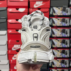 Unisex white sneaker rear view with size tag 40 and BALENCIAGA heel logo