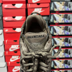Balenciaga unisex shoes, heel area with olive mesh, laces, and Balenciaga logo