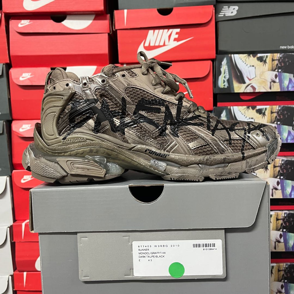 Balenciaga unisex shoes on box, olive mesh with black stripes and lace-up