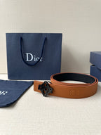 Dior belt with tan leather strap and black logo buckle