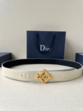 Ivory textured leather belt with gold Dior-logo buckle