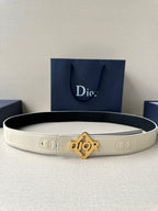 Ivory textured leather belt with gold Dior-logo buckle