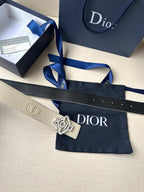 Ivory leather belt with Dior logo buckle and textured strap