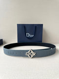 Dior belt in light blue leather with silver buckle and embossed logo details