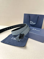Dior belt in light blue leather with dark buckle detail, with Dior gift box