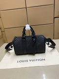 Louis Vuitton monogram duffel bag, dark leather, top handles and shoulder strap