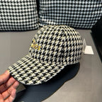 Houndstooth baseball cap with front logo detail and curved brim