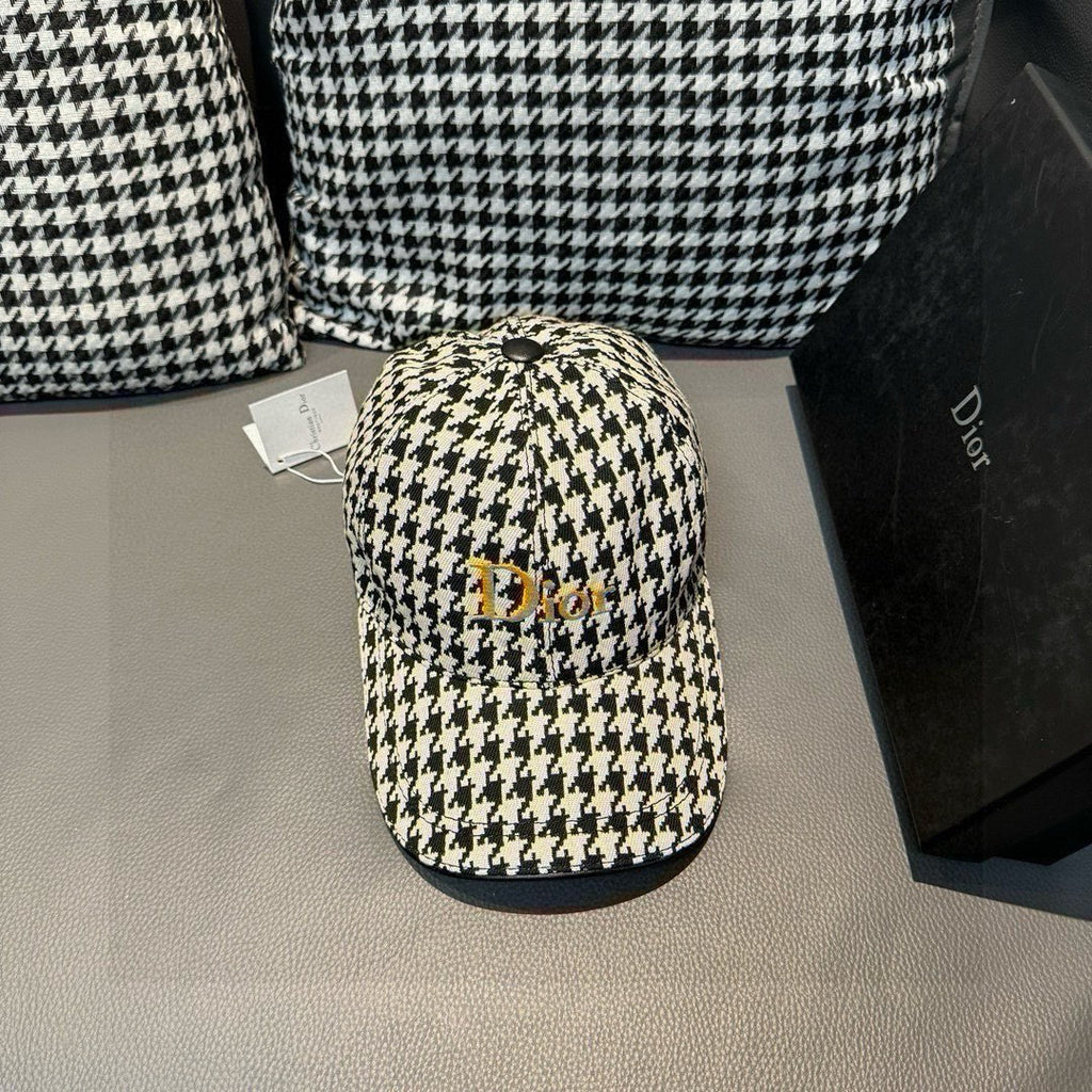Houndstooth baseball cap with Dior logo front and fabric top button